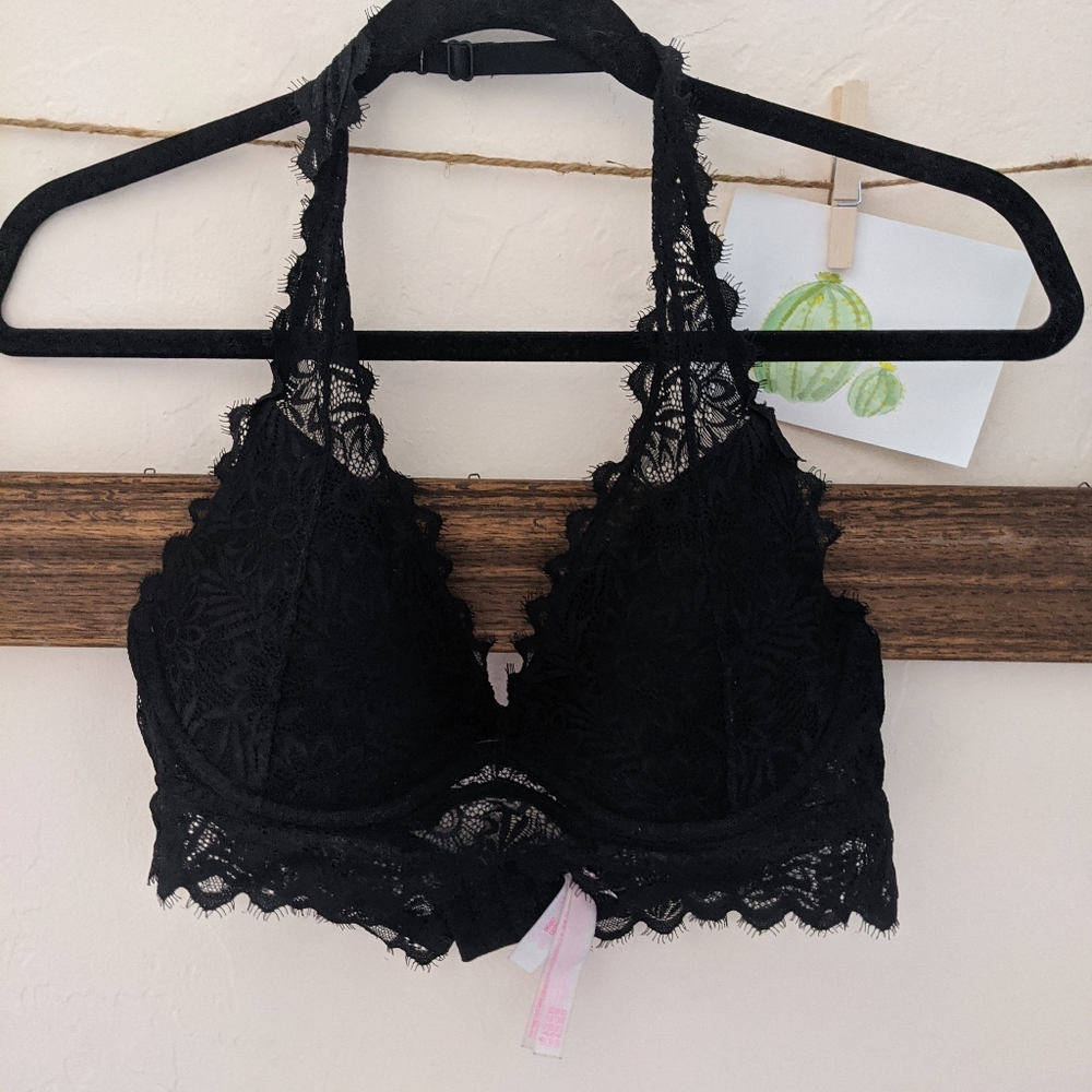 Pink VS LACE HALTER PUSH-UP BRALETTE szm